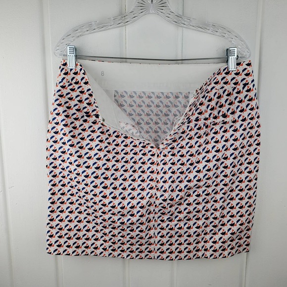 Ann Taylor Madison Womens 8 Orange Navy Blue White Geometric Pencil Skirt - Picture 5 of 11